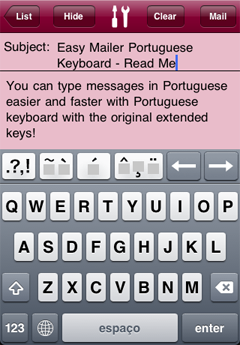 Easy Mailer Portuguese Keyboard Screenshot